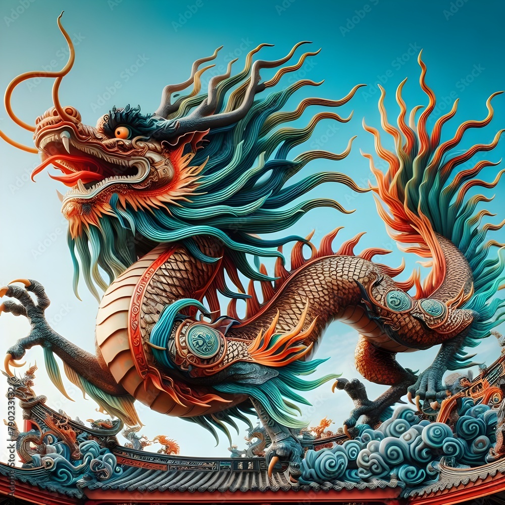Lung dragon: Emblem of power, prosperity in Chinese mythos, serpentine form.