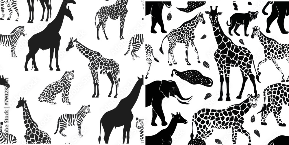 Naklejka premium Illustration of seamless black animal pattern background