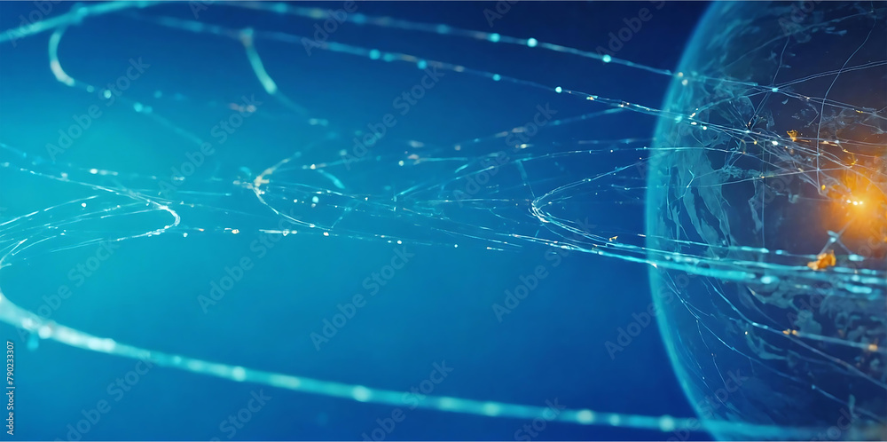 Obraz premium A network of futuristic technological waves radiates from Earth