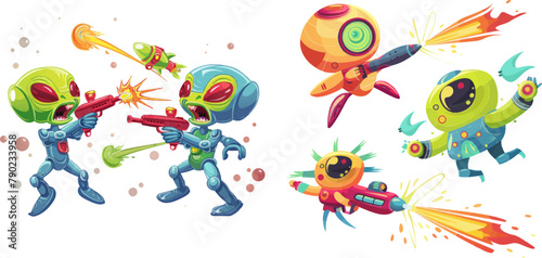 Futuristic aliens with weapons plasma attack