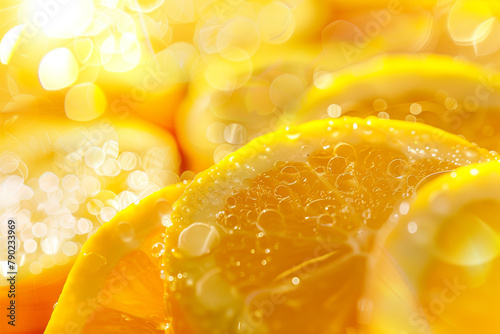 Close-up of fresh, juicy lemons with water droplets, ideal for food and health themes.