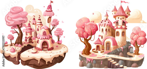 Cartoon magic world with cake houses