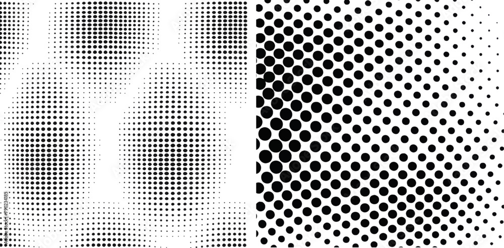 Dotted mosaic, sport textile texture and row holes grid vector background patterns set