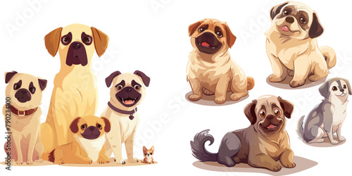 Cartoon domestic dogs pedigree vector isolated illustration icons set
