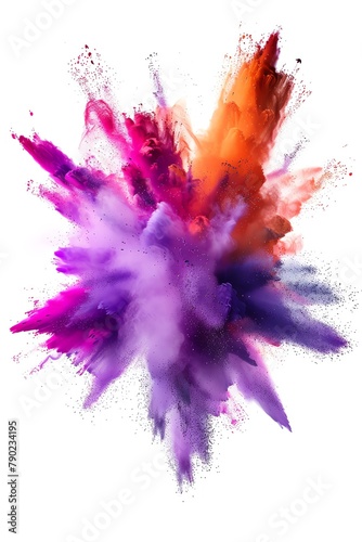 a color powder explosion, vibrant hues, uniform lighting, white background, acute angle photo