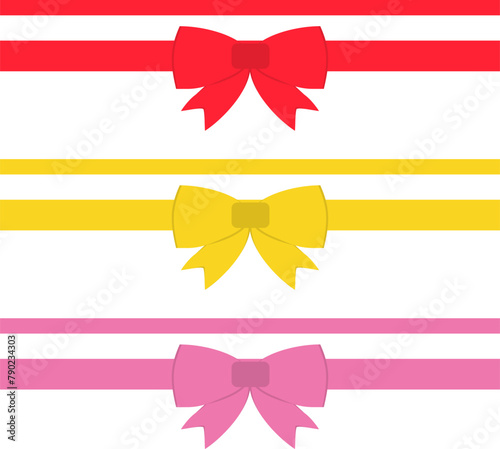 Ribbon with bows, set of festive ribbons with bows isolated on white background. Vector, cartoon illustration.