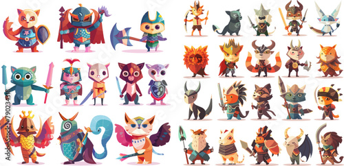 Cute colorful flat creatures brave fighters