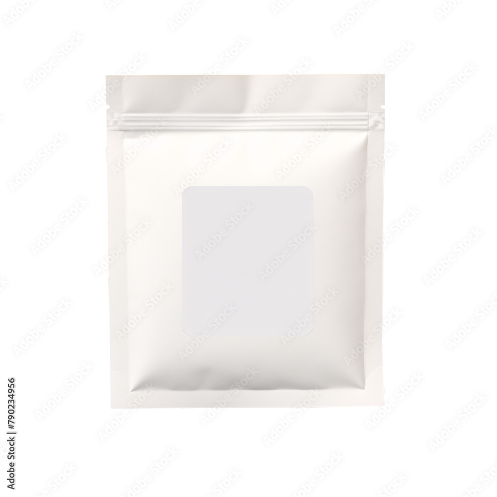 Small white square shaped sachet package mockup on an isolated background Small white square shaped sachet package mockup on an isolated background