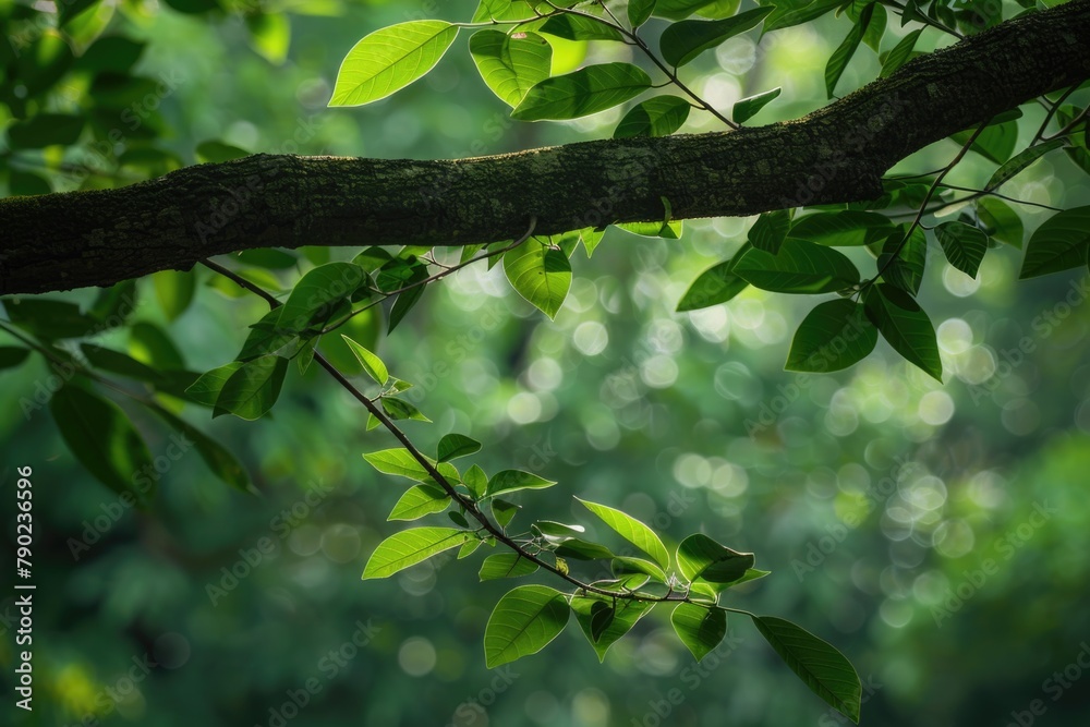Tree Branch Background. Tropical Green Foliage in Forest Isolated with Natural Growth