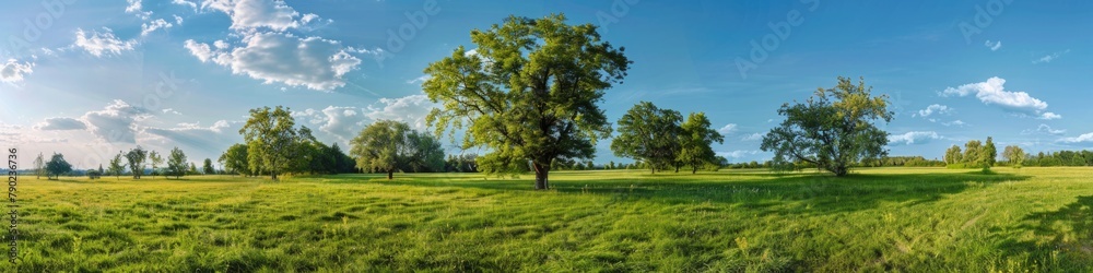 Field Trees. Summer Meadow in Park with Green Landscape and Trees Field Trees. Summer Meadow in Park with Green Landscape and Trees