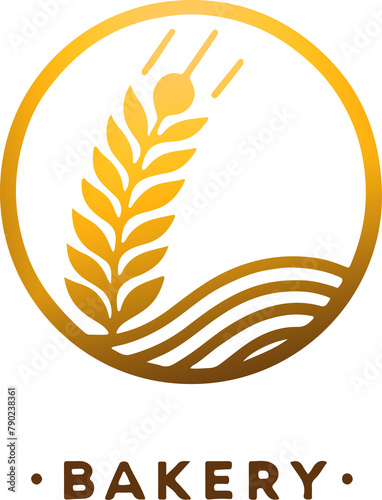 Logo rotondo per bakery prodotti da forno con spiga in campo di grano color oro sfumato photo