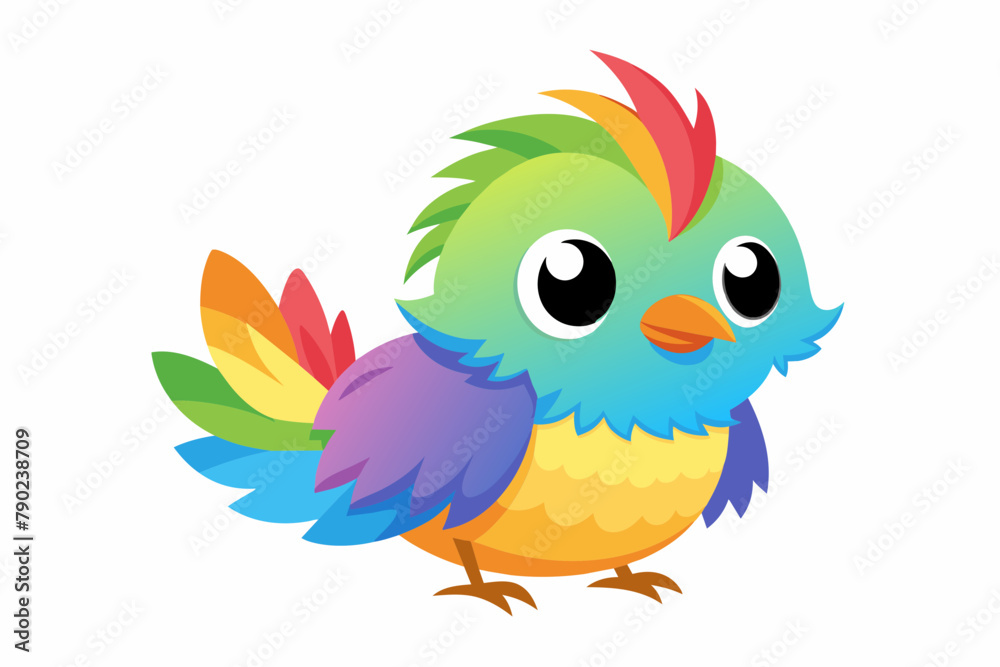very cute baby bird, rainbow fur, full body, plain white background very cute baby bird, rainbow fur, full body, plain white background