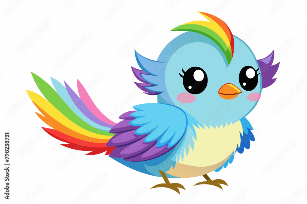 very cute baby bird, rainbow fur, full body, plain white background very cute baby bird, rainbow fur, full body, plain white background