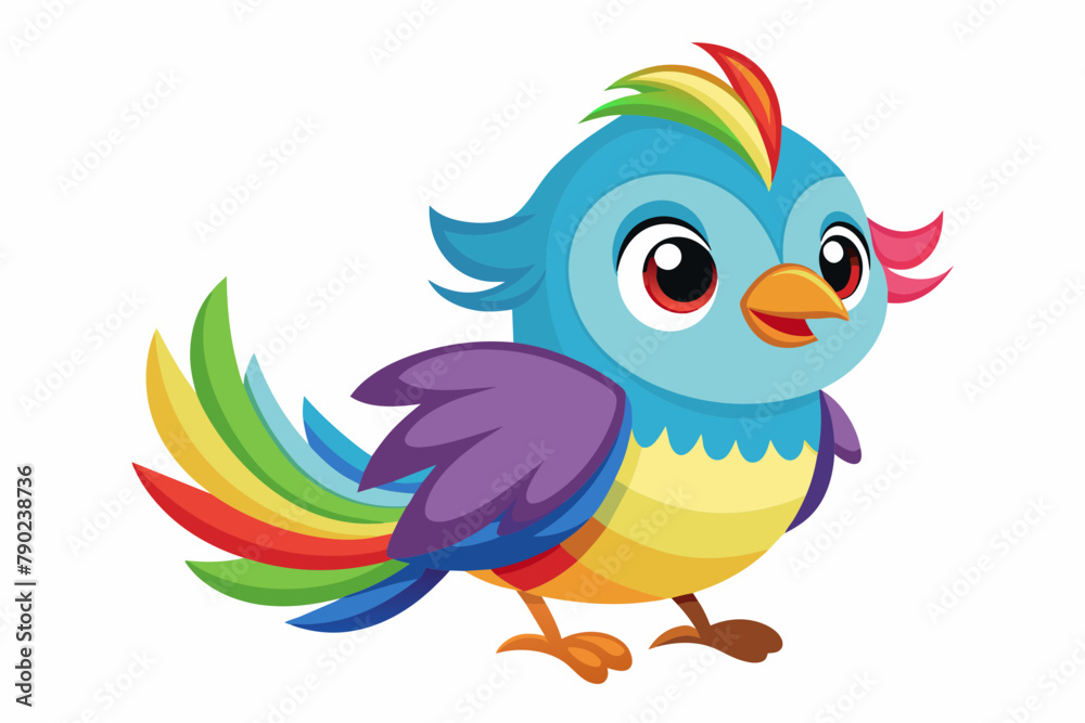 very cute baby bird, rainbow fur, full body, plain white background very cute baby bird, rainbow fur, full body, plain white background