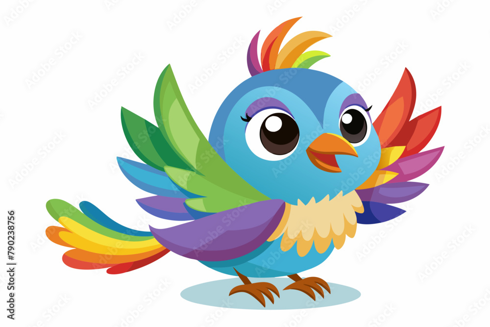 very cute baby bird, rainbow fur, full body, plain white background very cute baby bird, rainbow fur, full body, plain white background