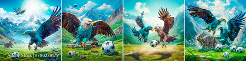 A unique and eye-catching design featuring two eagles colliding during a football match. Conveys the essence of competition and strength. Inspired by nature and sports. Ideal for a sports team logo photo
