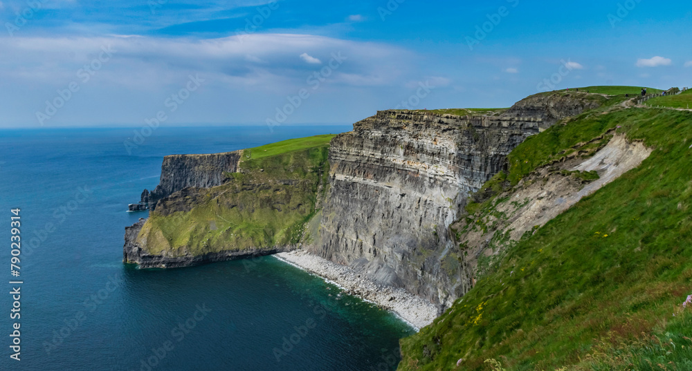The Cliffs of Moher are sea cliffs located at the southwestern edge of the Burren region in County Clare, Ireland