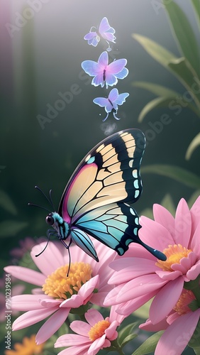 Mobile phone background - flower and butterfly © Indika
