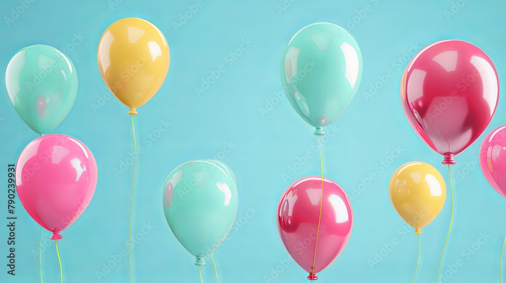 Vibrant balloon collection: perfect for birthday, anniversary, and holiday celebrations! Colorful 3d render with space for text. Festive background for social media banners