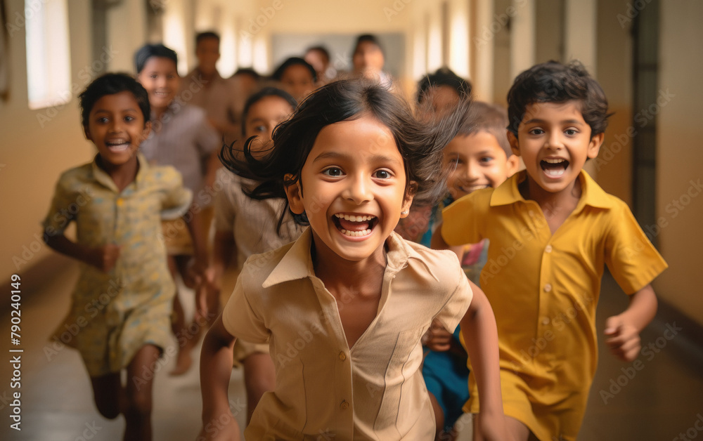 Obraz premium Indian school kids running
