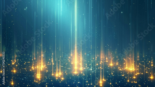 Abstract technology futuristic blue background with shiny gold lighting effect sparkle
