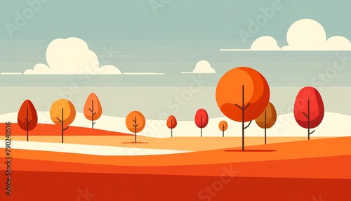 Autumn sunrise landscape llustration background. photo