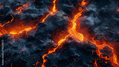 A lava flow with a lot of fire and smoke