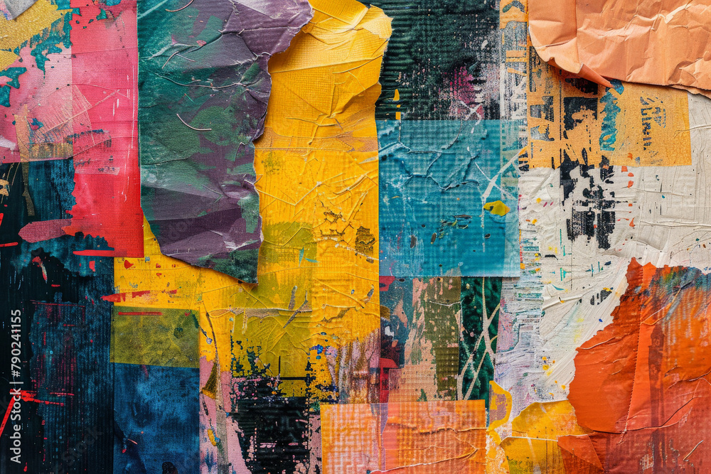 Fototapeta premium Abstract contemporary collage background with torn paper pieced and paint stains