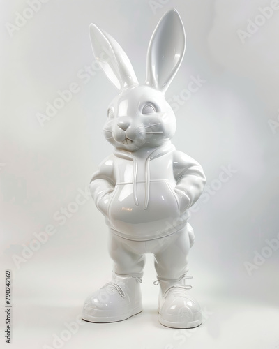 Glossy smooth white rapper bunny against a white background photo