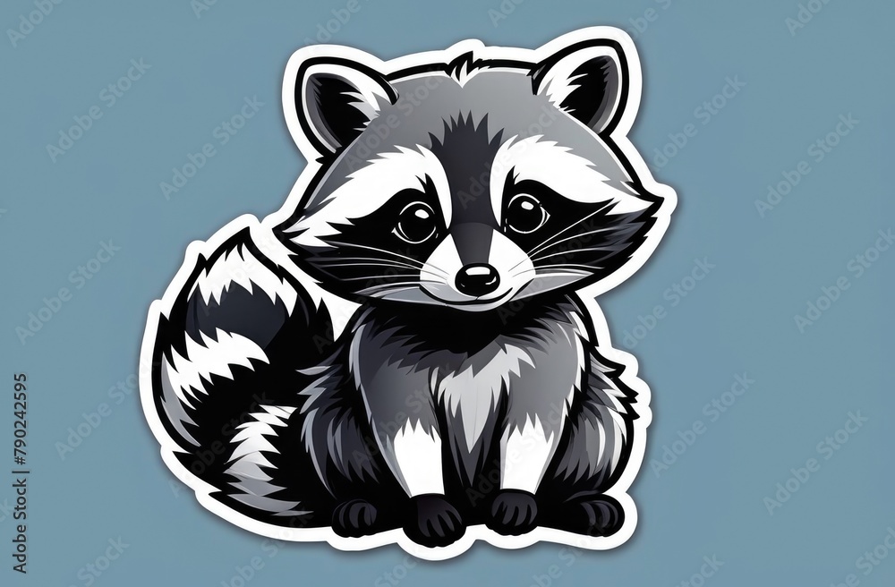 Cute raccoon sticker on plain background,raccoon sticker