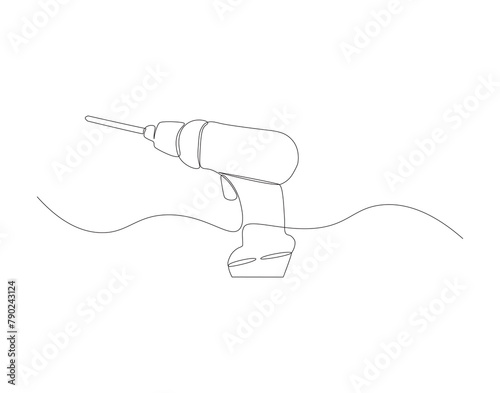Continuous line drawing of drill. One line of hand drill. Worker tool concept continuous line art. Editable outline