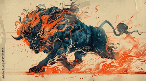 Bold and Vibrant Beast in Fiery and Cool Tones