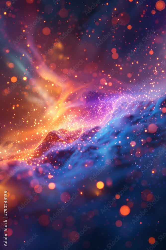 Fototapeta premium A cascade of twinkling lights captures the illusion of movement in a dark, expansive space.