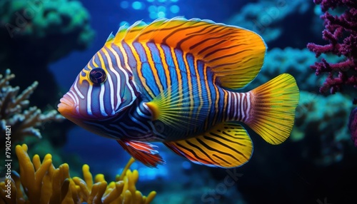 Colorful tropical fish with sharp fins, underwater sea life