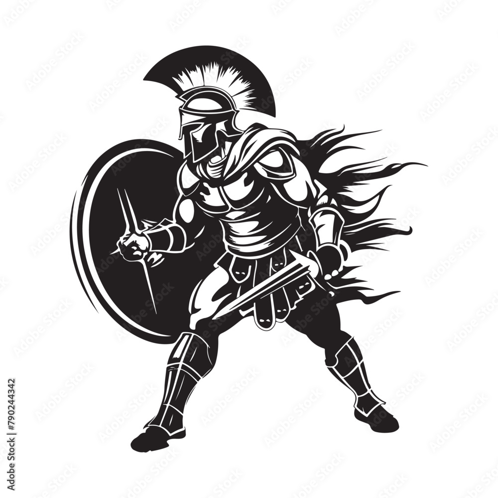 Spartan Warrior, Gladiator or roman soldier. Vector illustration Stock Vector on white Background Spartan Warrior, Gladiator or roman soldier. Vector illustration Stock Vector on white Background