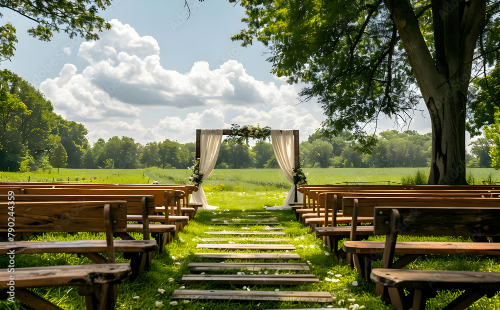 Outdoor wedding ceremony. Rustic Wedding Ceremony Decor with Windows Theme in the Park. Outdoor wedding ceremony. Rustic Wedding Ceremony Decor with Windows Theme in the Park.