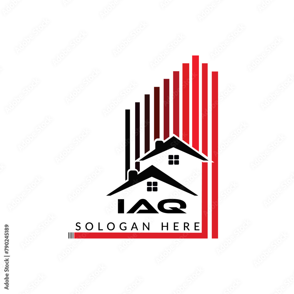 Obraz premium Letter IAQ building vector, IAQ initial construction. IAQ real estate. IAQ home letter logo design, IAQ real estate Logo ,IAQ Style home logo 