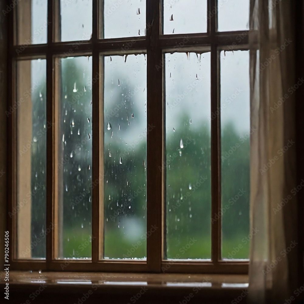 Fototapeta premium window in the rain or rainy day , AI Generated.