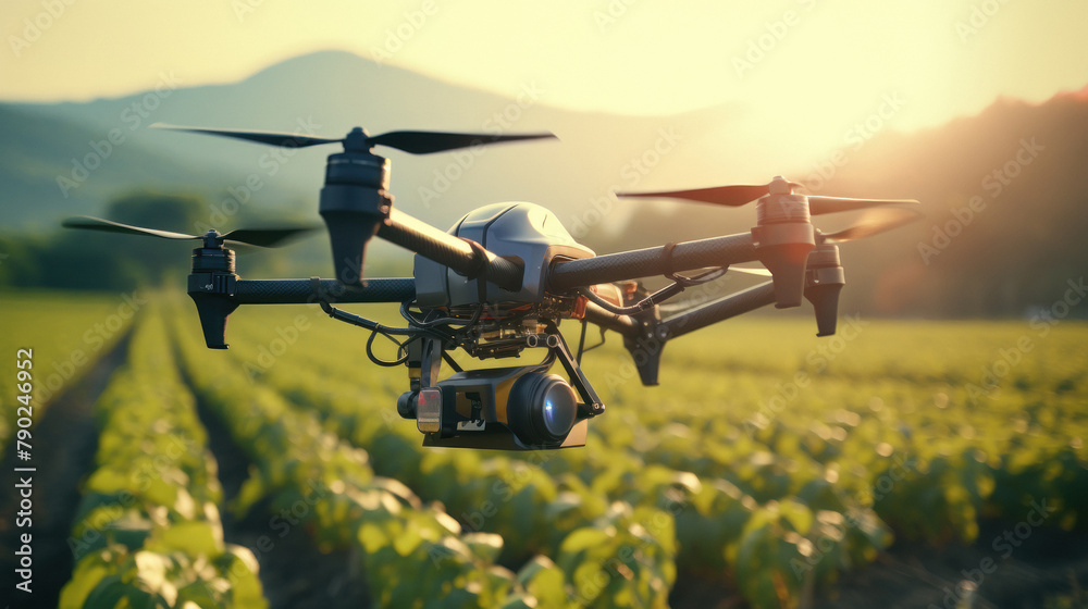 Drone flying over agricultural field Drone flying over agricultural field