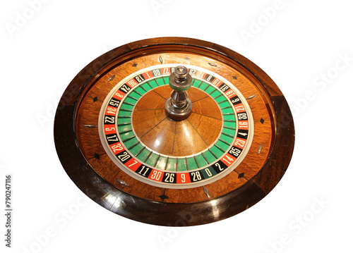 roulette wheel, isolated,  top side viewing angle , casino wheel 
