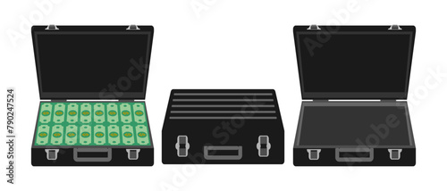 briefcase or suitcase full of money dollar. flat design vector illustration isolated on white background.