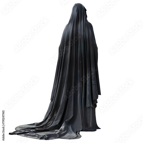 black cloak without people, ghost dress isolated on a transparent background 