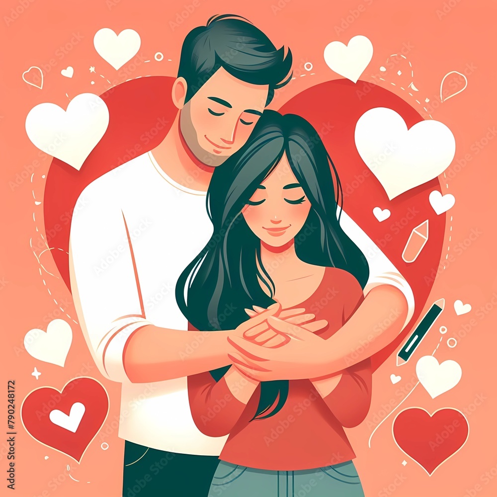 man and woman hugging, heart in the background, illustration
man and woman hugging, heart in the background, illustration