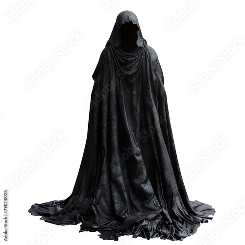 black cloak without people, ghost dress isolated on a transparent background 