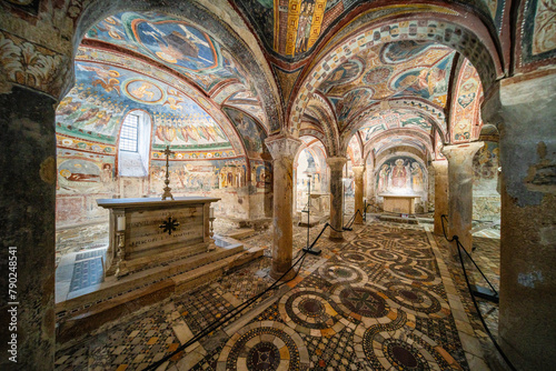 Interior view in the marvelous Anagni Cathedral Crypt. In the Province of Frosinone, Lazio, central Italy. July-24-2023