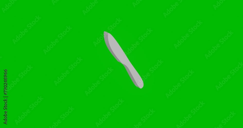 Animation of rotation of a white kitchen knife symbol with shadow. Simple and complex rotation. Seamless looped 4k animation on green chroma key background Animation of rotation of a white kitchen knife symbol with shadow. Simple and complex rotation. Seamless looped 4k animation on green chroma key background
