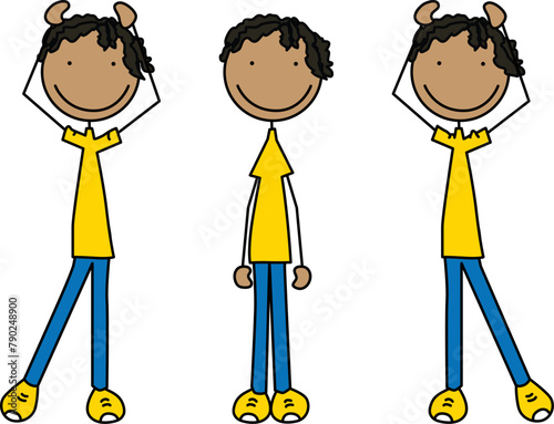 Cartoon vector illustration of a boy exercising - modified jumping jacks