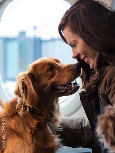 Pet Owner Preparing for Flight with Beloved Canine Companion