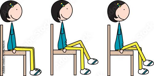 Cartoon vector illustration of a girl exercising - seated march in place