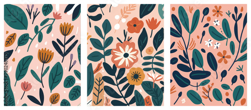 Set of Seamless Patterns. Eternal Garden. Collection of Beautiful and Modern Seamless Vector Backgrounds of Plants and Flowers.